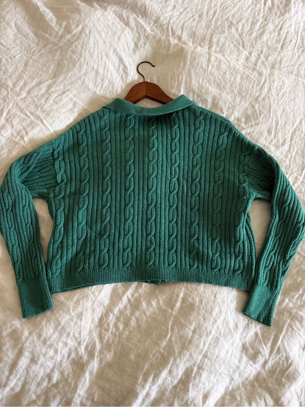 Green Cable-Knit Button-Up Cardigan - Picture 12 of 12
